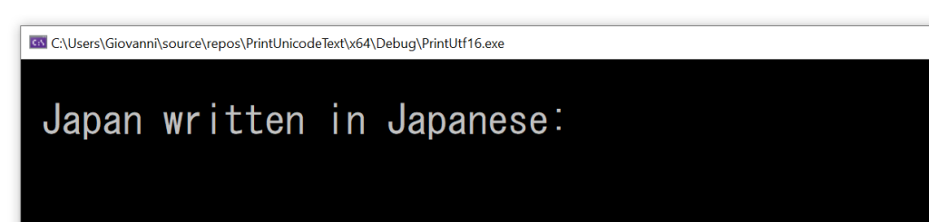 The Japanese kanjis are not printed out in the Windows console in this case.